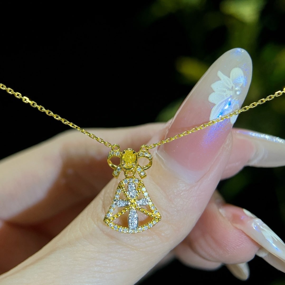 14k Gold 0.19 Ctw Natural Yellow Diamond & Diamond Necklace - 2