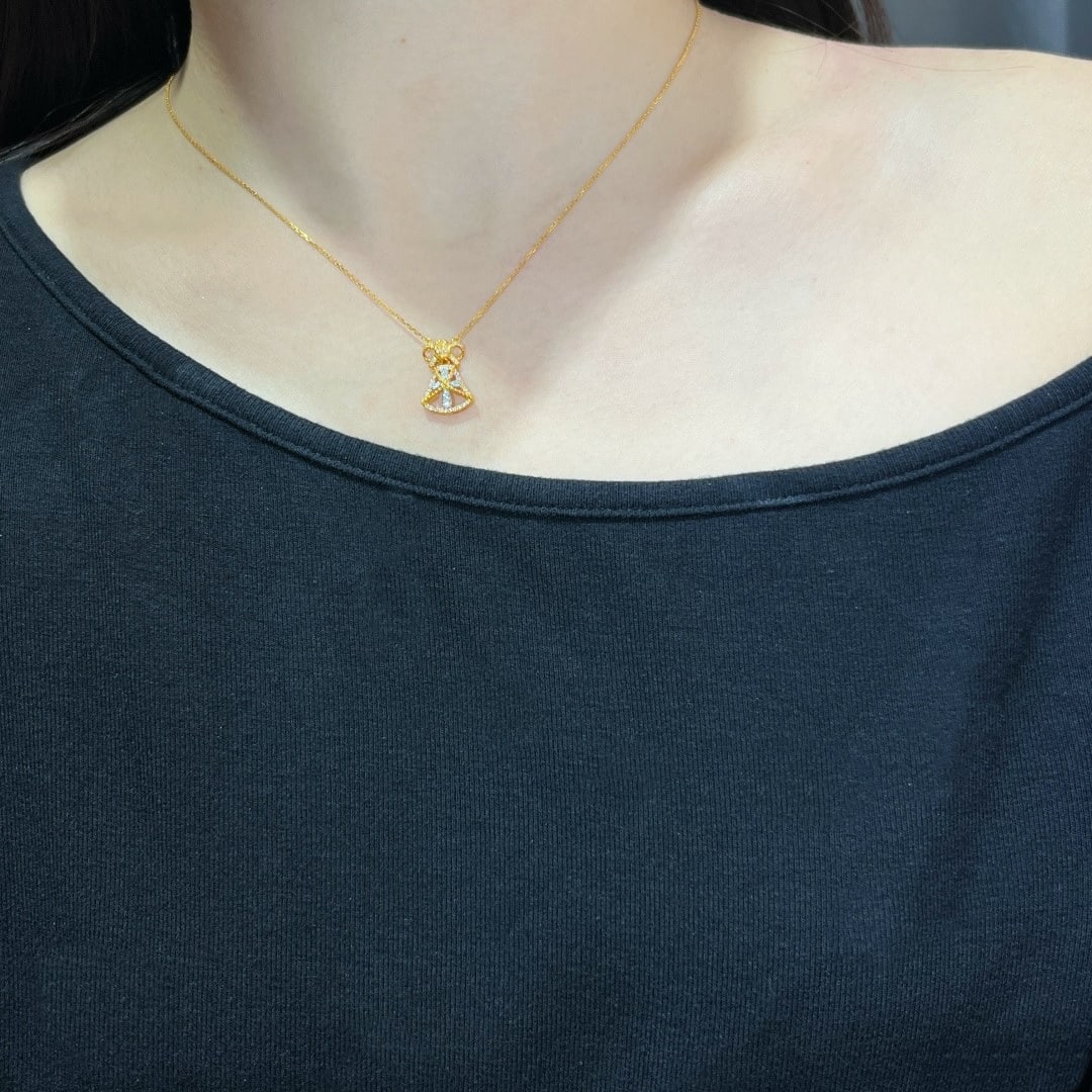14k Gold 0.19 Ctw Natural Yellow Diamond & Diamond Necklace - 3