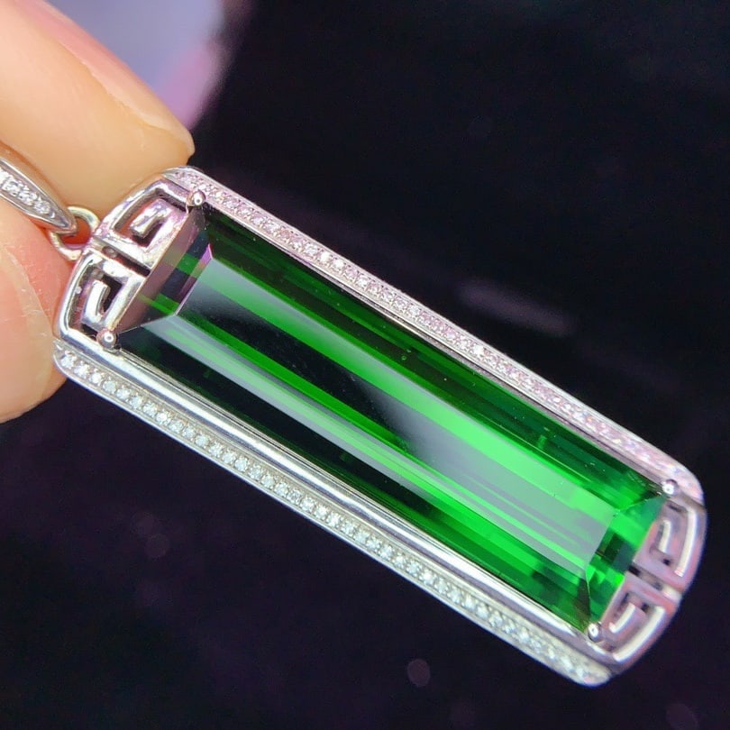 14k Gold 15.5 Ct Natural Tourmaline & Diamond Pendant( Without Chain ) - 4