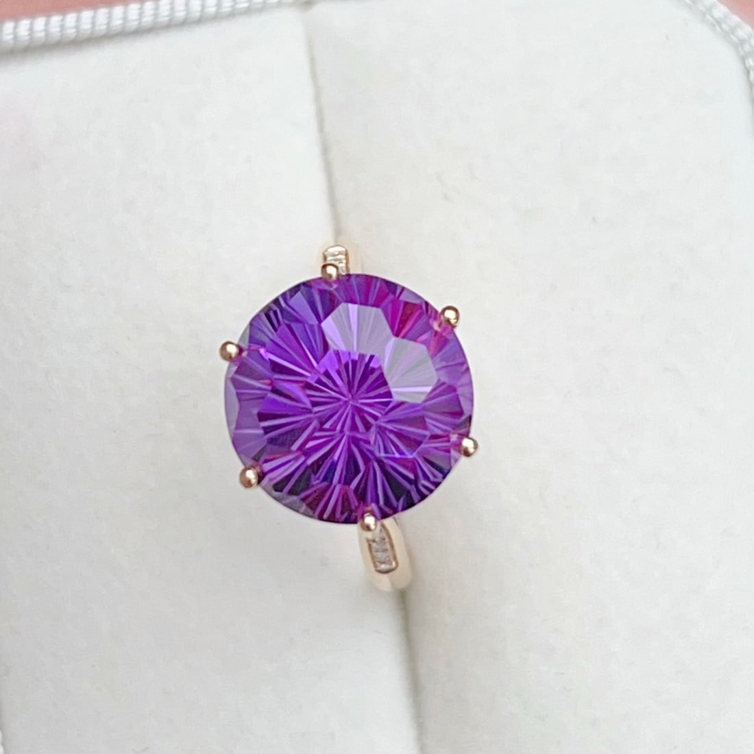 14k Gold 6.75 Ctw Natural Amethyst & Diamond Ring - 6