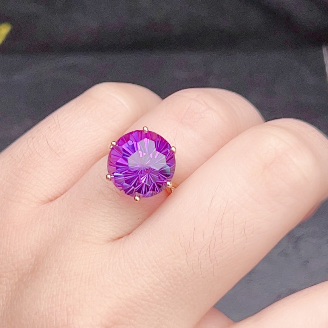14k Gold 6.75 Ctw Natural Amethyst & Diamond Ring - 7