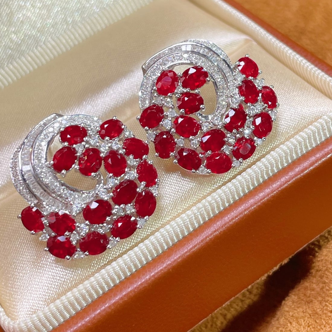 14k Gold 6.5 Ct Vivid Red Natural Ruby & Diamond Earrings - 2