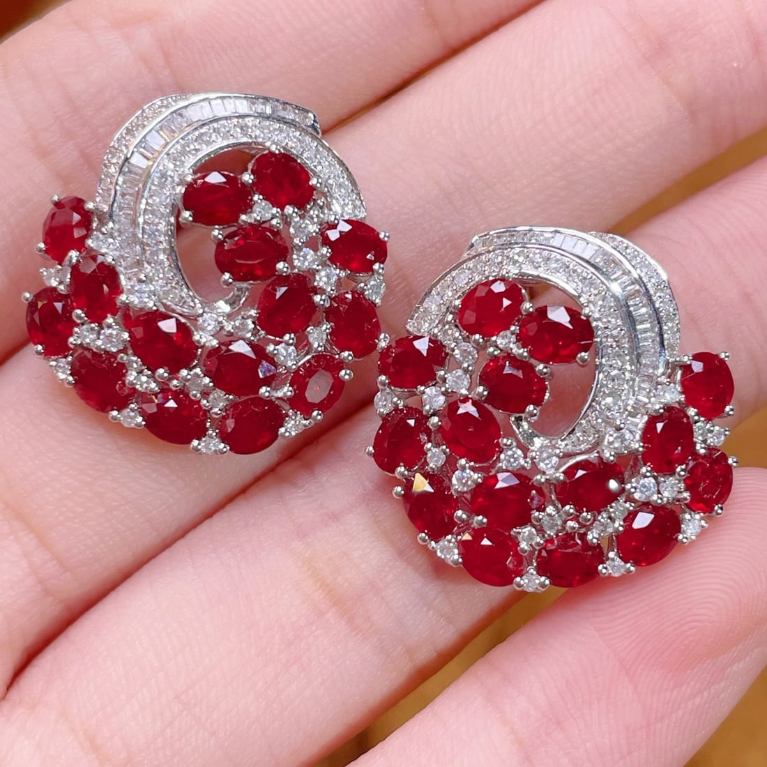 14k Gold 6.5 Ct Vivid Red Natural Ruby & Diamond Earrings - 3