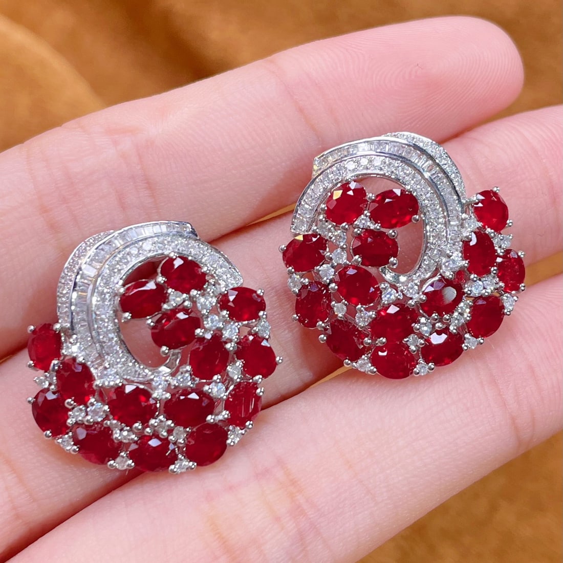 14k Gold 6.5 Ct Vivid Red Natural Ruby & Diamond Earrings - 5