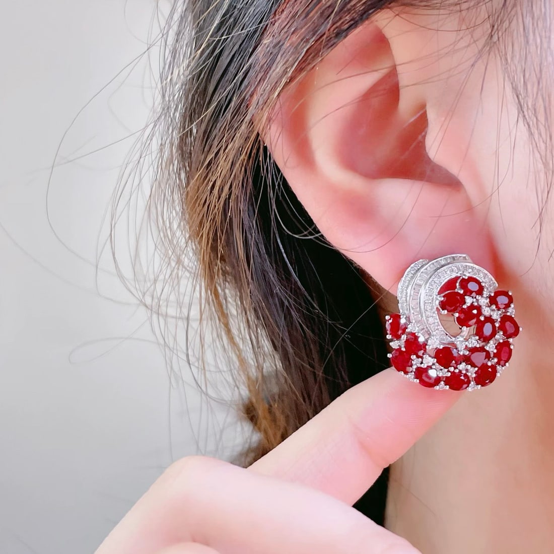 14k Gold 6.5 Ct Vivid Red Natural Ruby & Diamond Earrings - 7