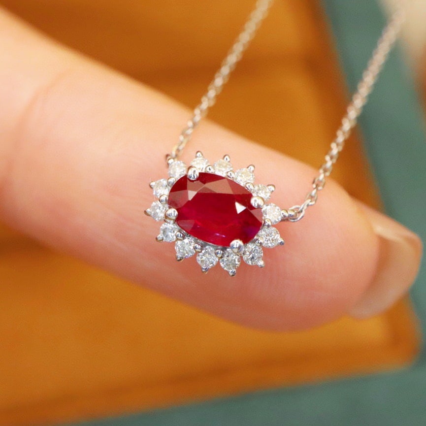 14k Gold 0.79 Ctw Natural Ruby & Diamond Necklace - 2