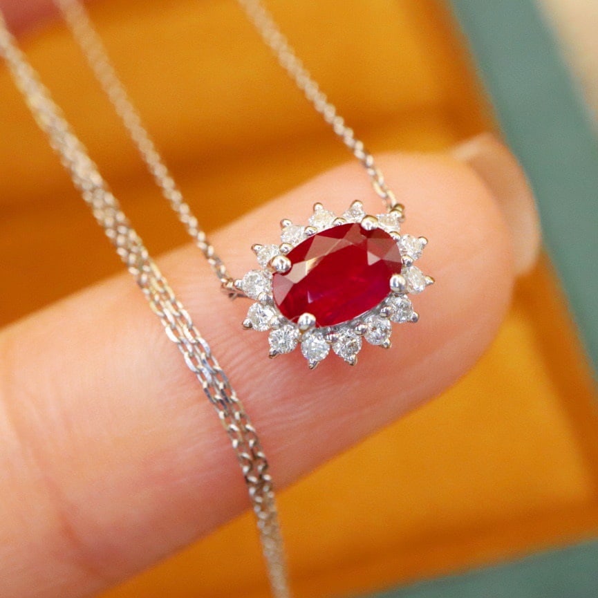 14k Gold 0.79 Ctw Natural Ruby & Diamond Necklace - 3