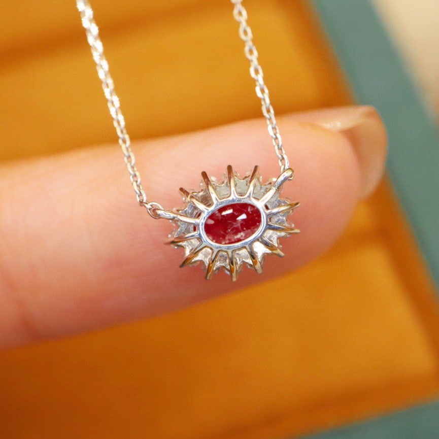 14k Gold 0.79 Ctw Natural Ruby & Diamond Necklace - 4
