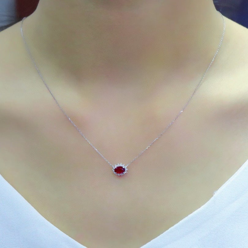 14k Gold 0.79 Ctw Natural Ruby & Diamond Necklace - 5