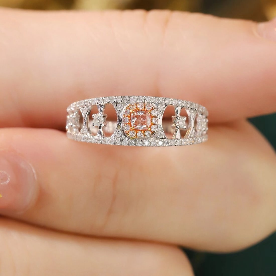 14k Gold 0.45 Ctw Natural Pink Diamond & Diamond Ring - 5