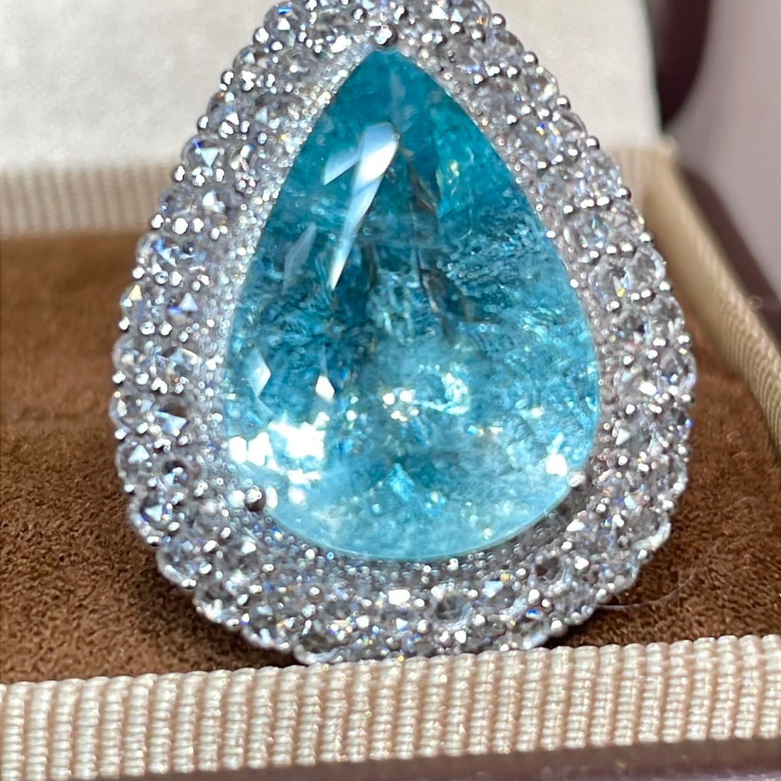 14k Gold 12.25 Ctw Natural Paraiba Tourmaline & Diamond Ring/pendant( Without Chain ) - 4