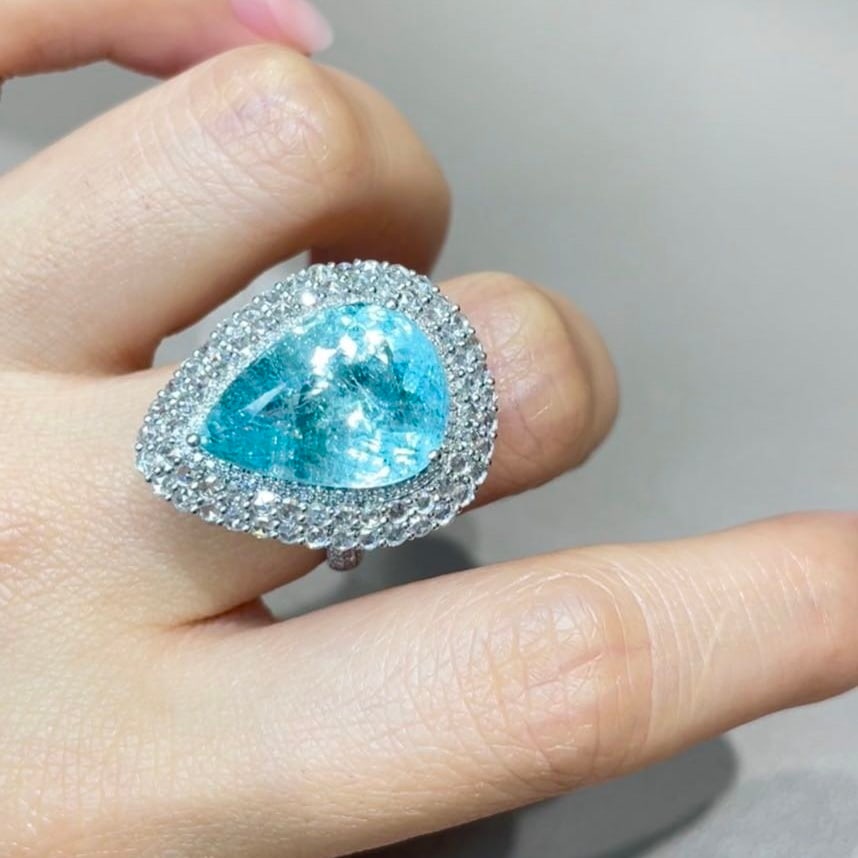 14k Gold 12.25 Ctw Natural Paraiba Tourmaline & Diamond Ring/pendant( Without Chain ) - 7