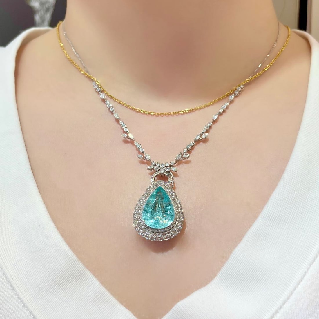 14k Gold 12.25 Ctw Natural Paraiba Tourmaline & Diamond Ring/pendant( Without Chain ) - 9