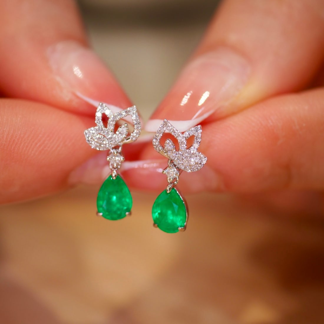 14k Gold 1.59 Ctw Vivid Green Natural Emerald & Diamond Earrings - 6