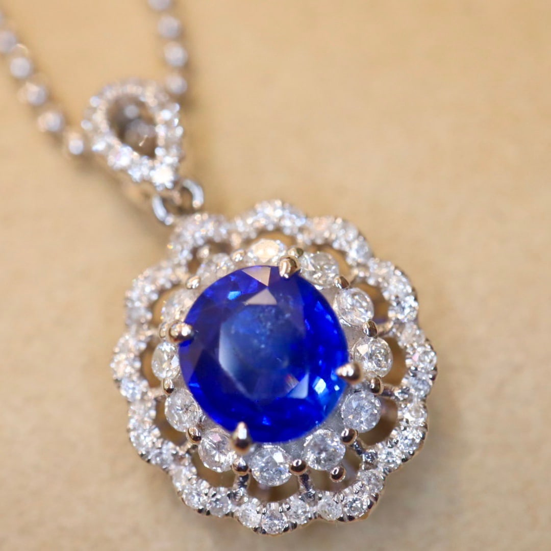 14k Gold 1.93 Ctw Natural Sapphire & Diamond Pendant( Without Chain )