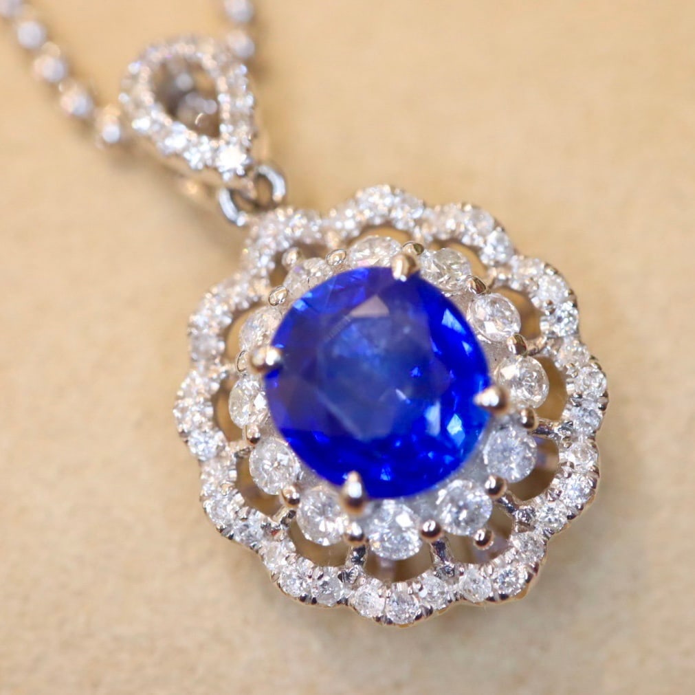 14k Gold 1.93 Ctw Natural Sapphire & Diamond Pendant( Without Chain ) - 2