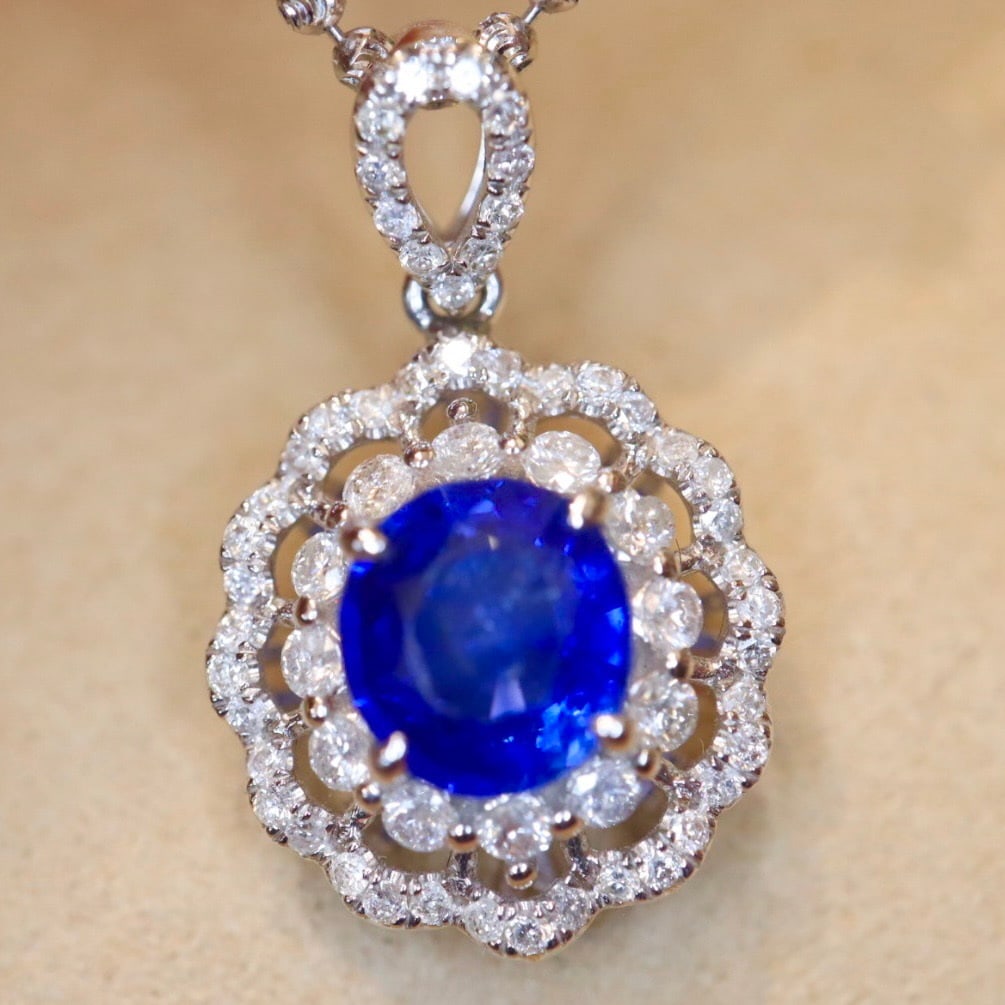14k Gold 1.93 Ctw Natural Sapphire & Diamond Pendant( Without Chain ) - 3