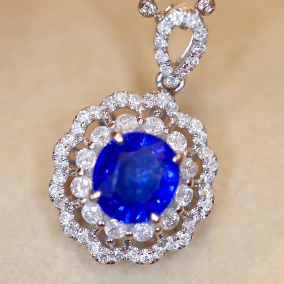 14k Gold 1.93 Ctw Natural Sapphire & Diamond Pendant( Without Chain ) - 4