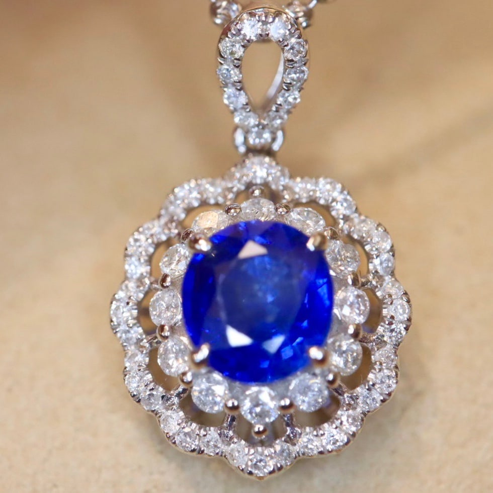 14k Gold 1.93 Ctw Natural Sapphire & Diamond Pendant( Without Chain ) - 5