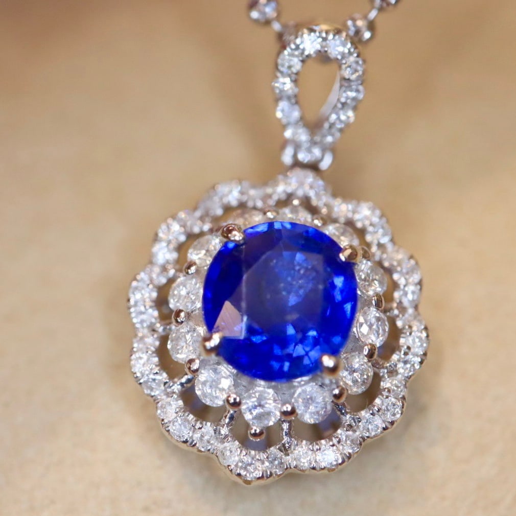 14k Gold 1.93 Ctw Natural Sapphire & Diamond Pendant( Without Chain ) - 6