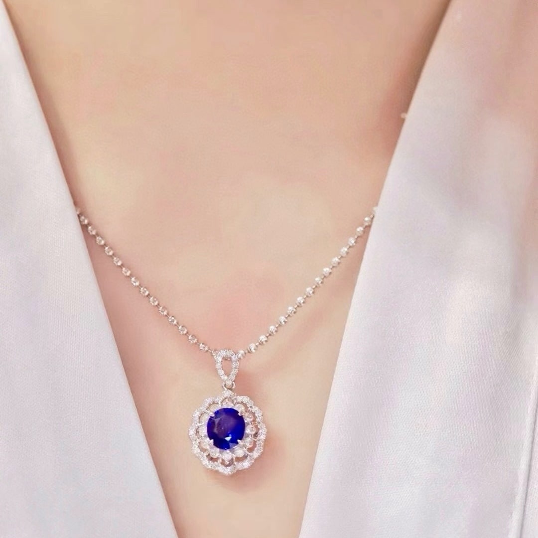 14k Gold 1.93 Ctw Natural Sapphire & Diamond Pendant( Without Chain ) - 7