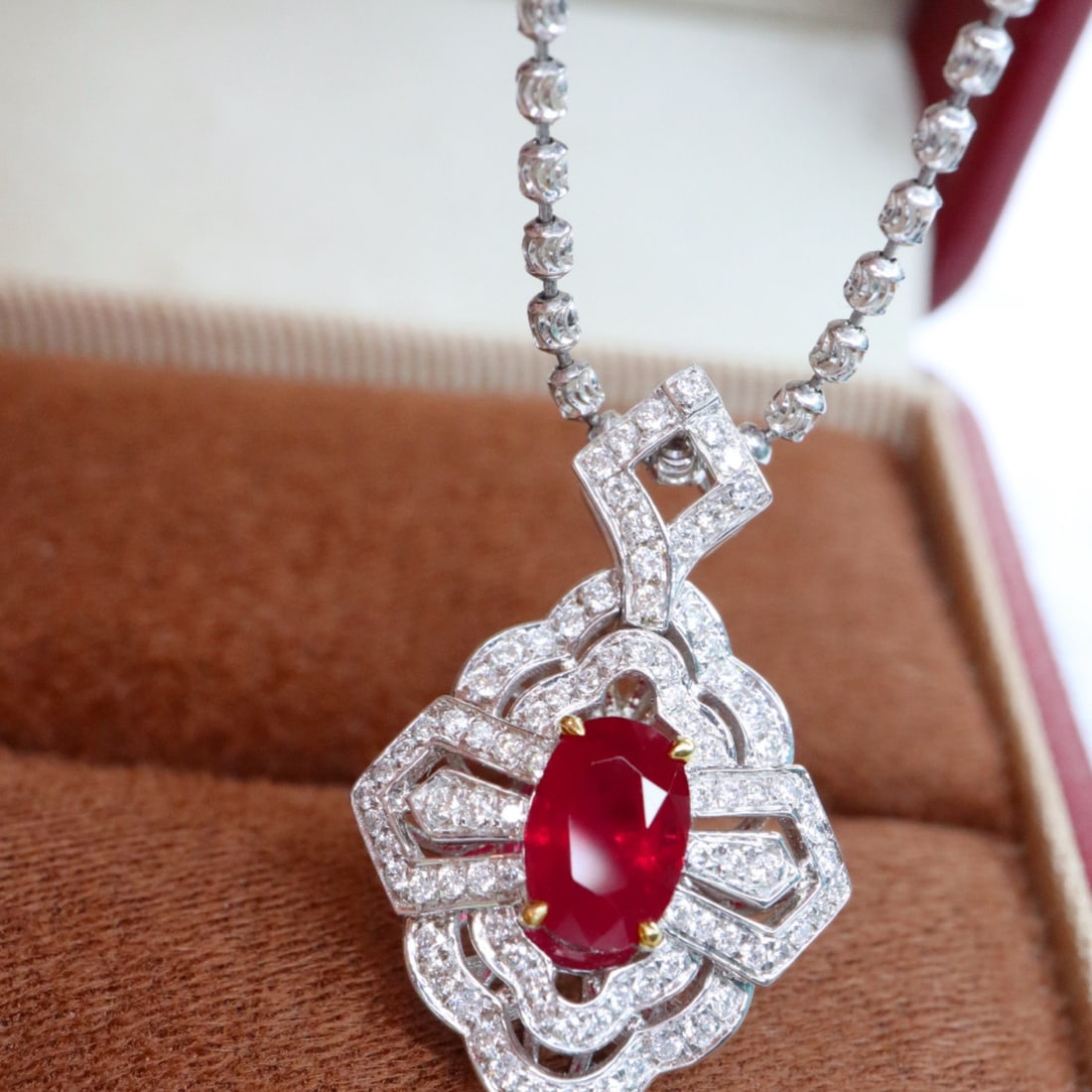 14k Gold 1.44 Ctw Natural Ruby & Diamond Pendant( Without Chain ) - 2