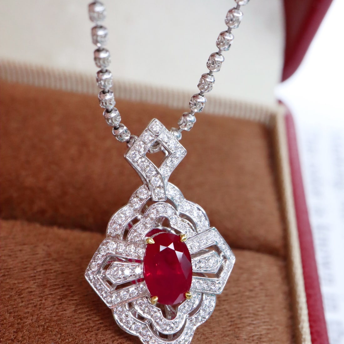 14k Gold 1.44 Ctw Natural Ruby & Diamond Pendant( Without Chain ) - 3