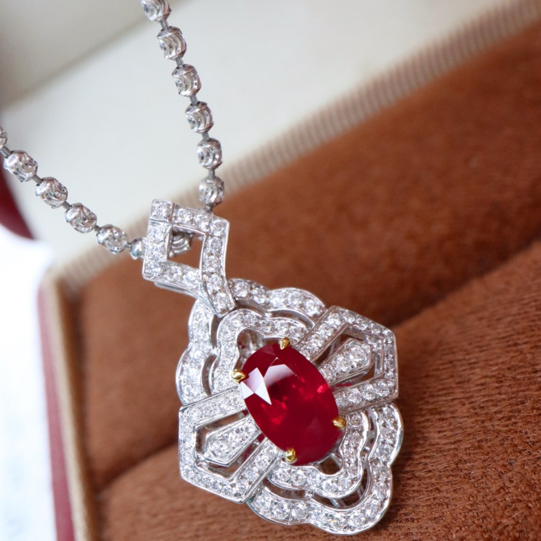 14k Gold 1.44 Ctw Natural Ruby & Diamond Pendant( Without Chain ) - 4