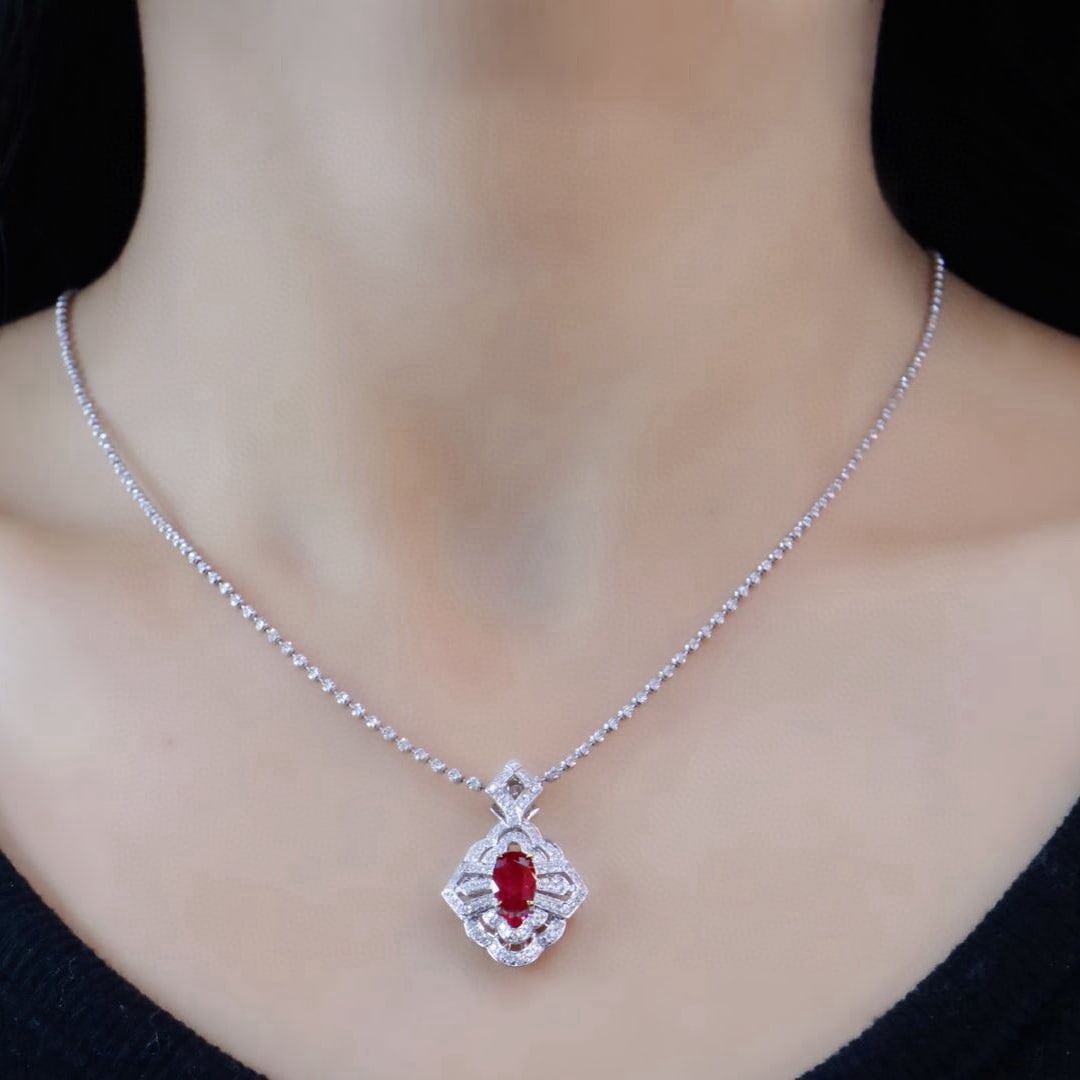 14k Gold 1.44 Ctw Natural Ruby & Diamond Pendant( Without Chain ) - 5