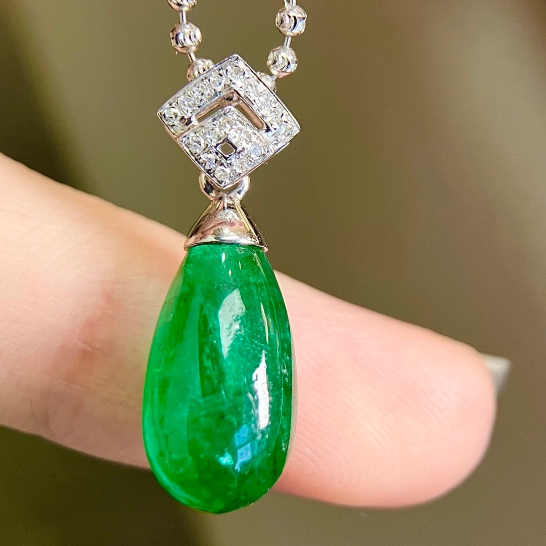 14k Gold 4.98 Ct Natural Emerald & Diamond Pendant( Without Chain ) - 4