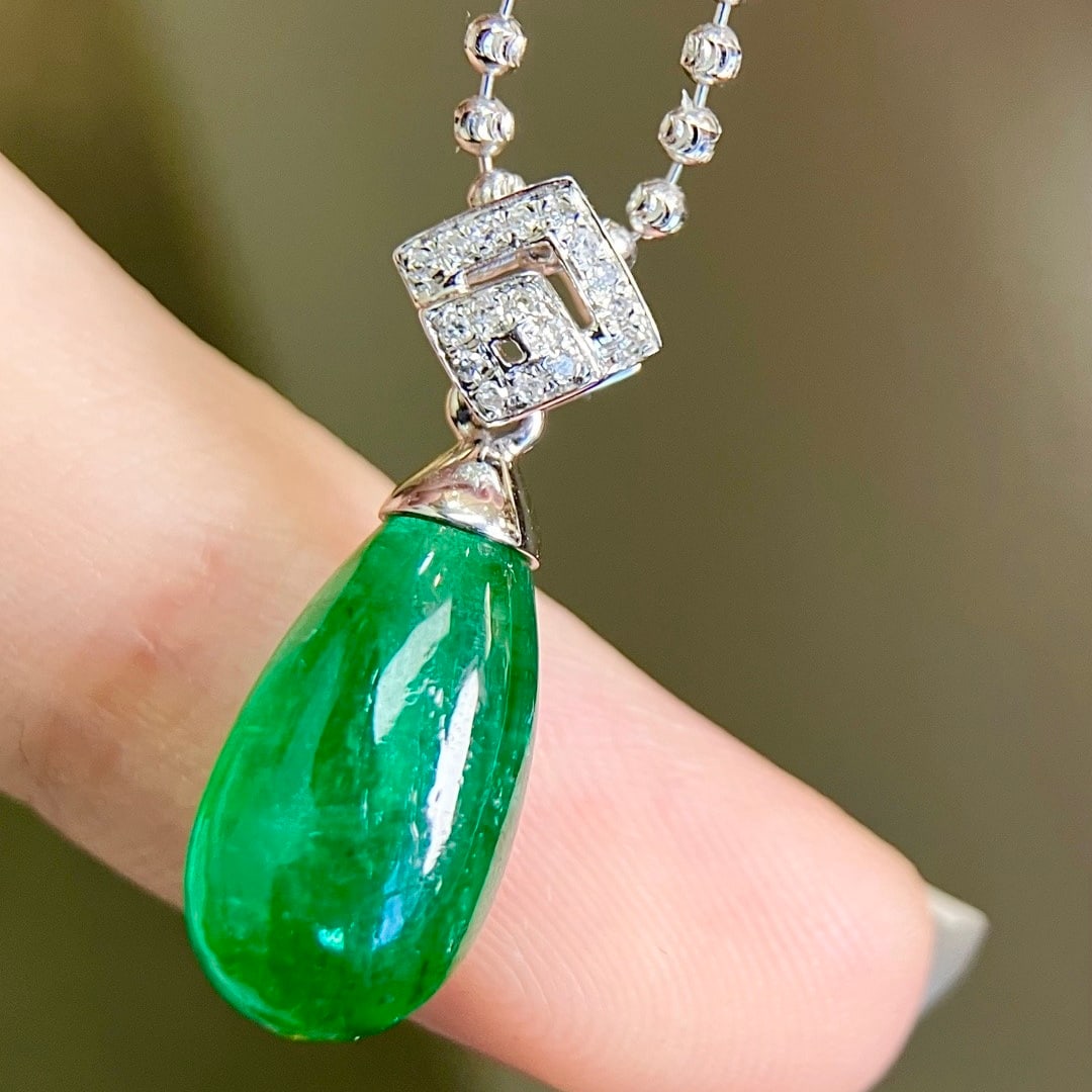 14k Gold 4.98 Ct Natural Emerald & Diamond Pendant( Without Chain ) - 5