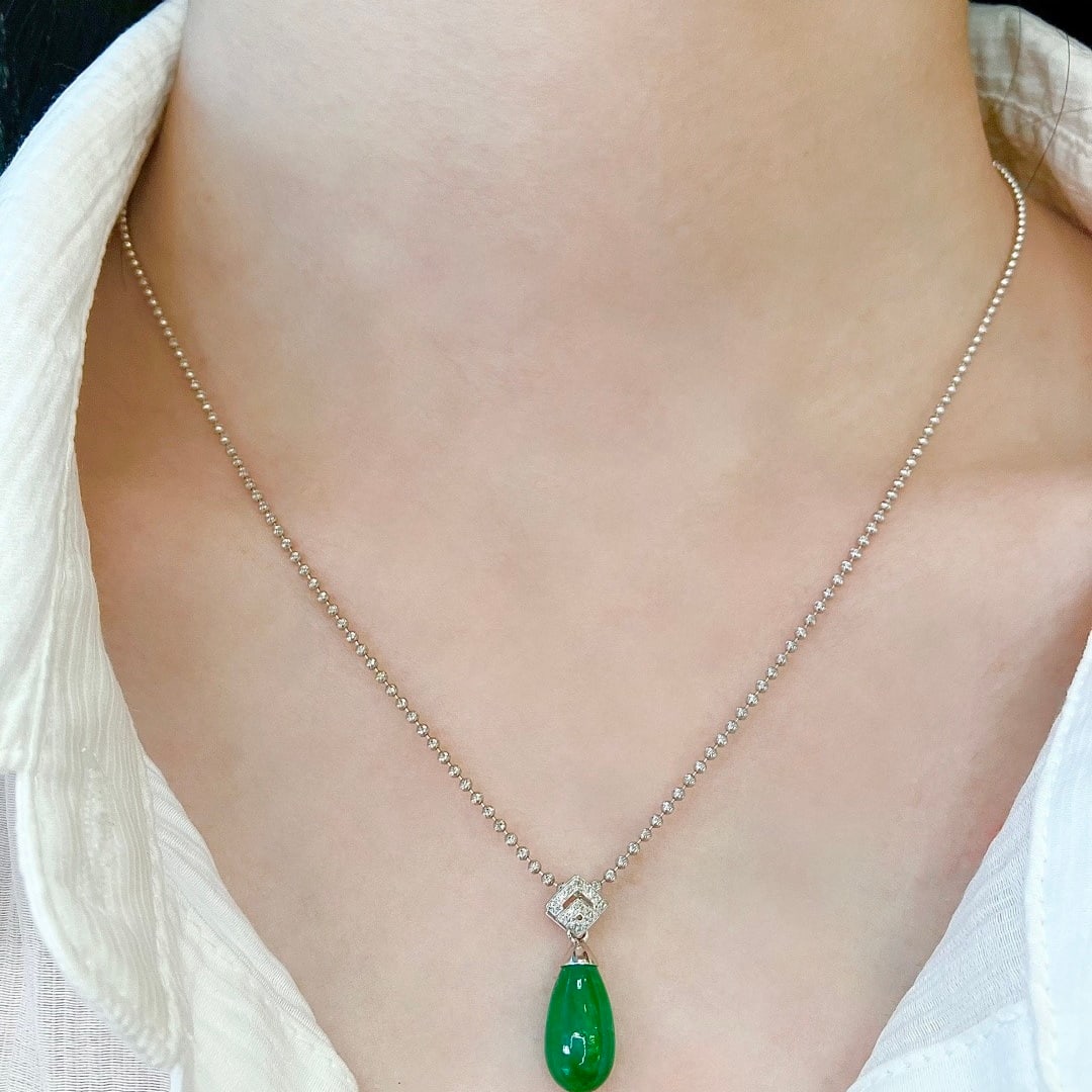 14k Gold 4.98 Ct Natural Emerald & Diamond Pendant( Without Chain ) - 6