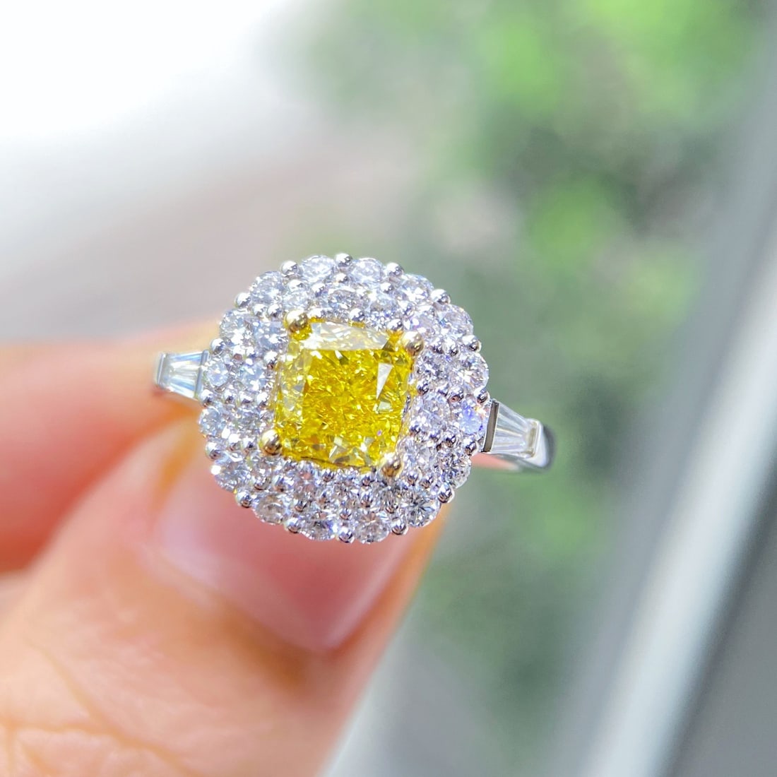 Gia Certified 14k Gold 1.85 Ctw Natural Yellow Diamond & Diamond Ring