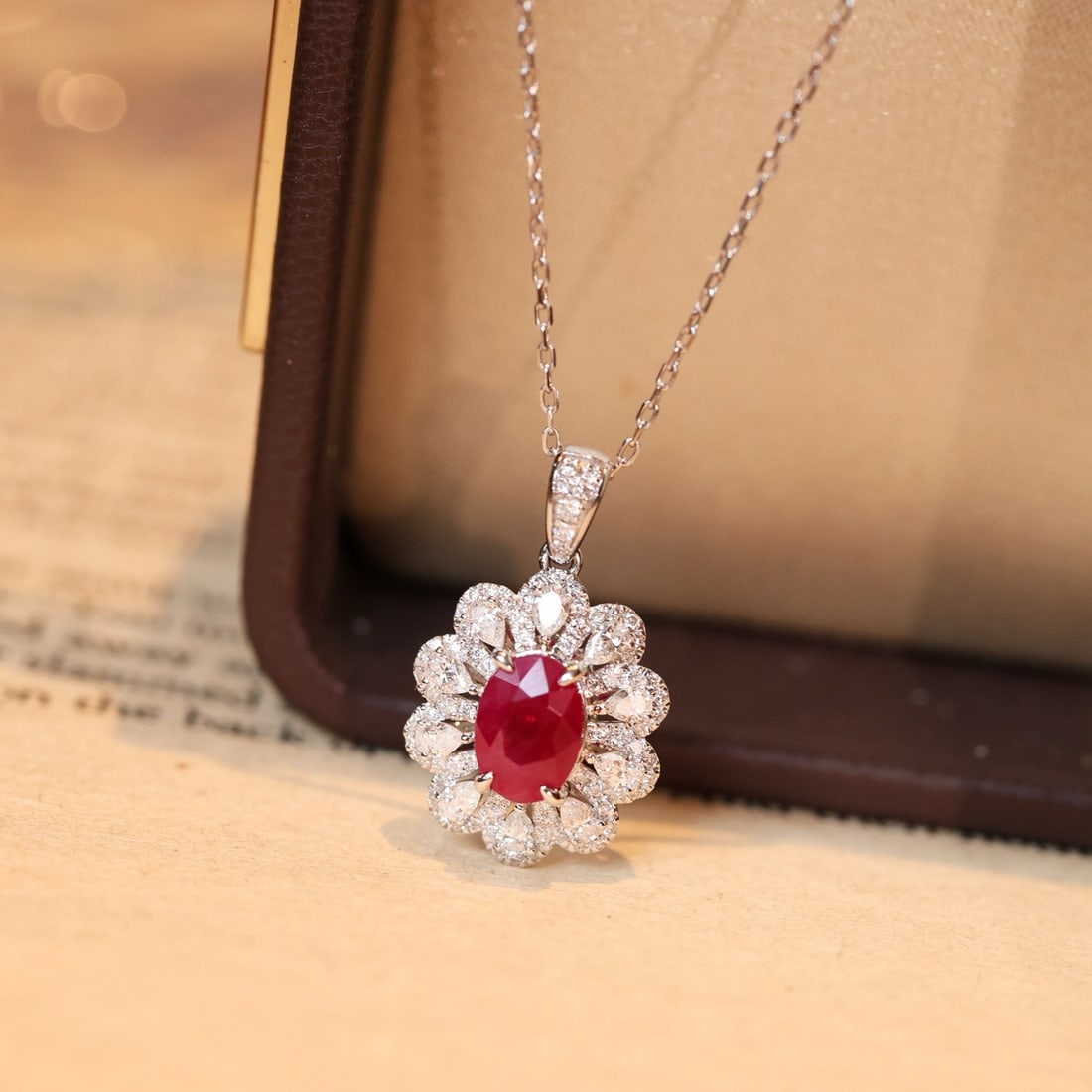 14k Gold 1.73 Ctw Vivid Red Natural Ruby & Diamond Pendant( Without Chain ) - 2