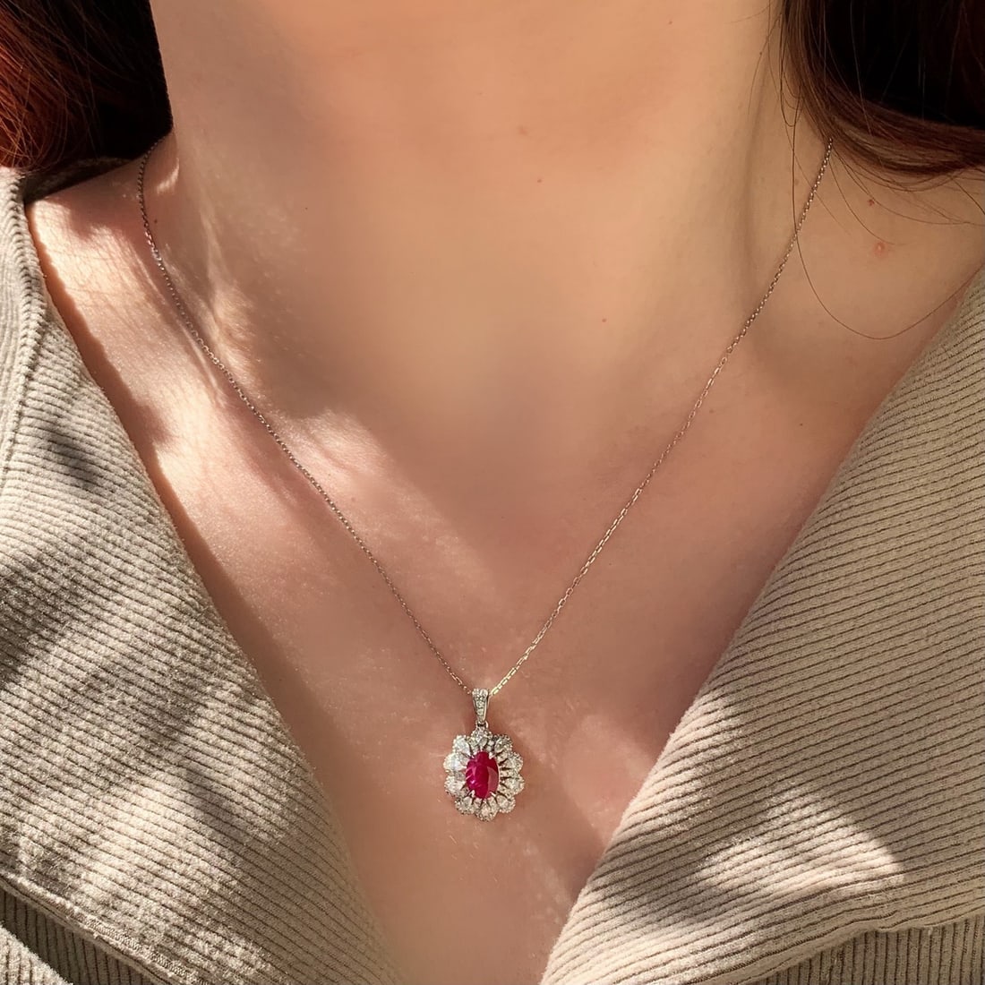 14k Gold 1.73 Ctw Vivid Red Natural Ruby & Diamond Pendant( Without Chain ) - 3