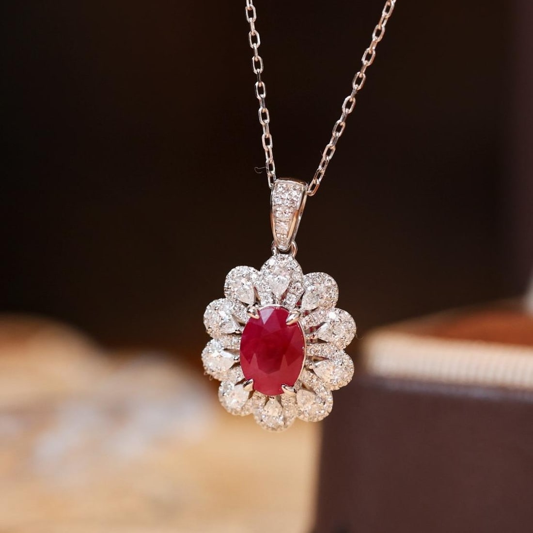 14k Gold 1.73 Ctw Vivid Red Natural Ruby & Diamond Pendant( Without Chain ) - 6