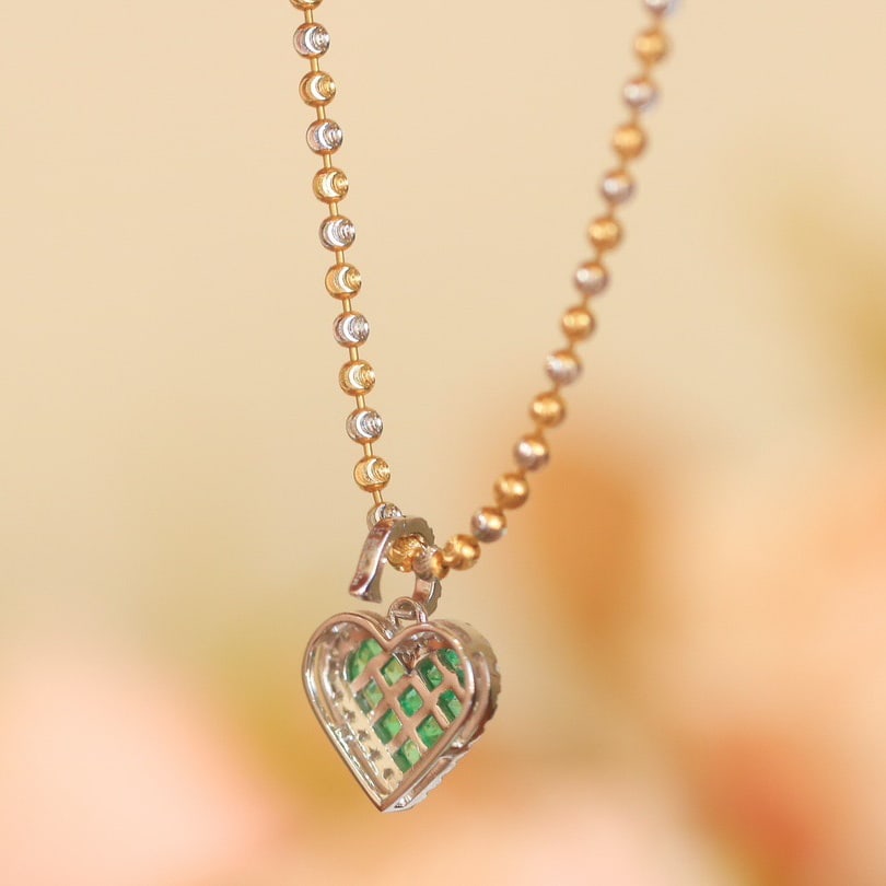 14k Gold 0.97 Ctw Natural Emerald & Diamond Pendant( Without Chain ) - 4