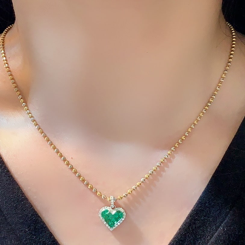 14k Gold 0.97 Ctw Natural Emerald & Diamond Pendant( Without Chain ) - 5