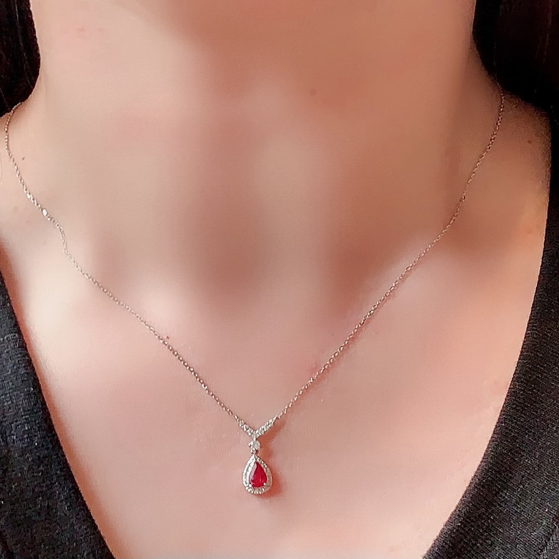 14k Gold 0.68 Ctw Vivid Red Natural Ruby & Diamond Necklace - 5