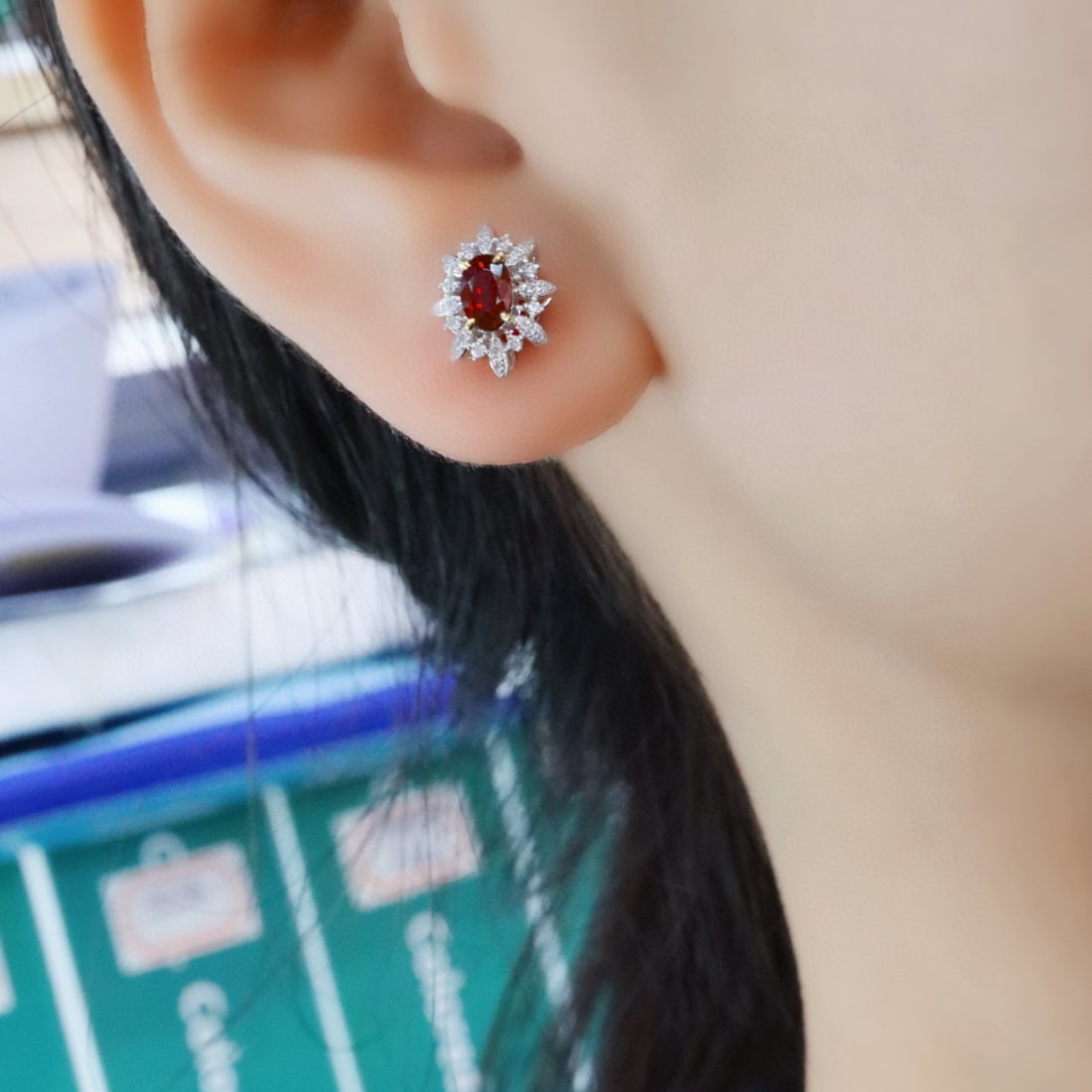 14k Gold 0.98 Ctw Natural Ruby & Diamond Earrings - 5