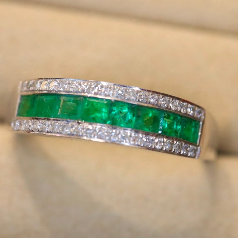 14k Gold 0.72 Ctw Natural Emerald & Diamond Ring - 2