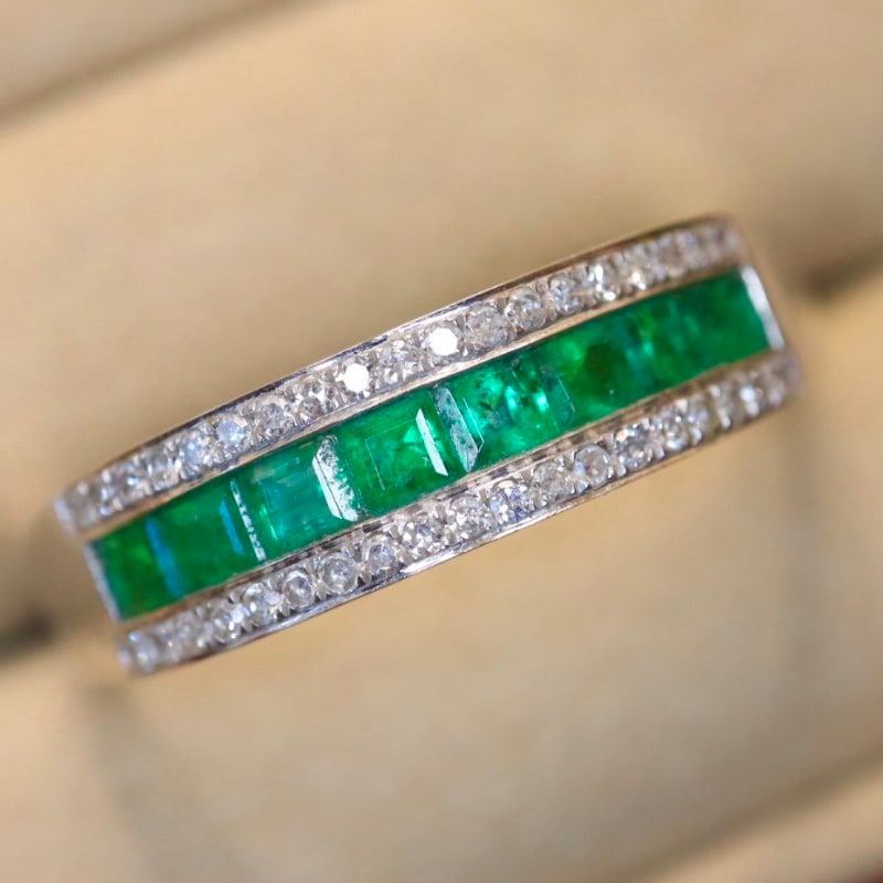 14k Gold 0.72 Ctw Natural Emerald & Diamond Ring - 4