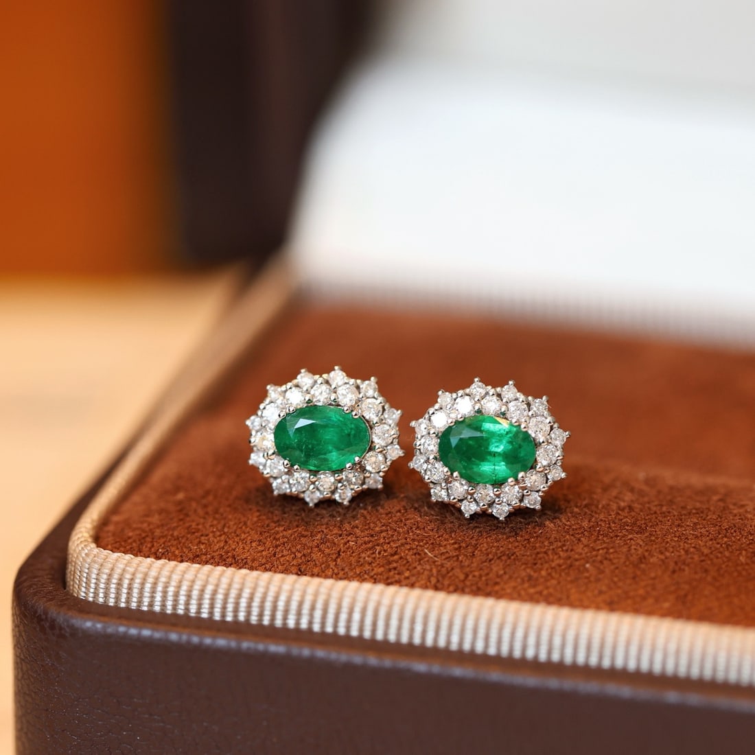 14k Gold 1.36 Ctw Vivid Green Natural Emerald & Diamond Earrings - 6