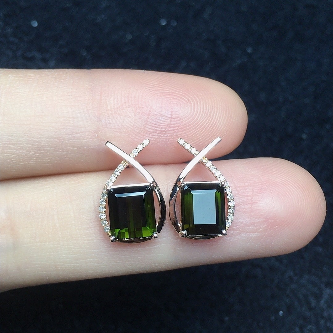 14k Gold 3.15 Ct Natural Tourmaline & Diamond Earrings - 2
