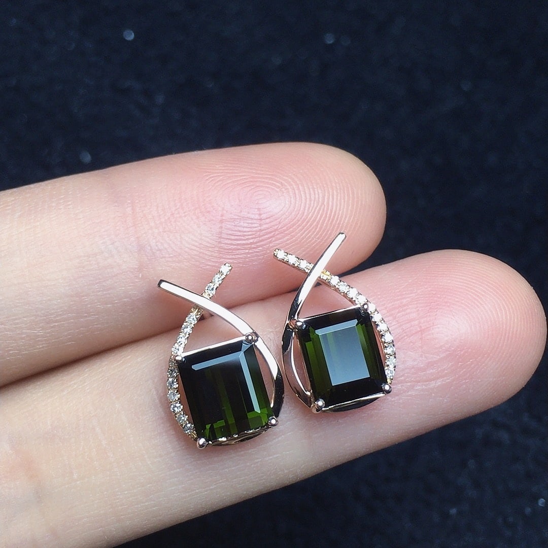 14k Gold 3.15 Ct Natural Tourmaline & Diamond Earrings - 3
