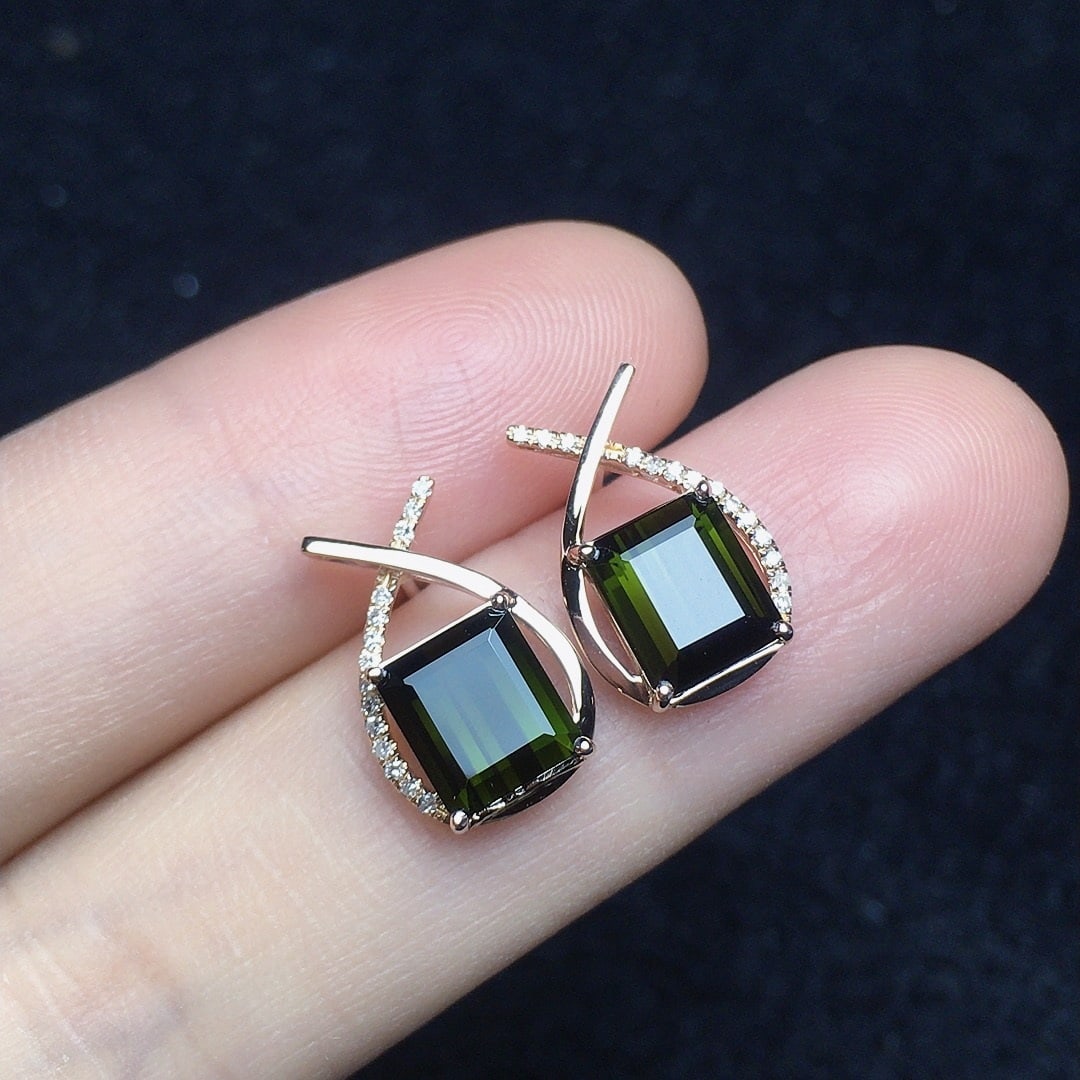 14k Gold 3.15 Ct Natural Tourmaline & Diamond Earrings - 4