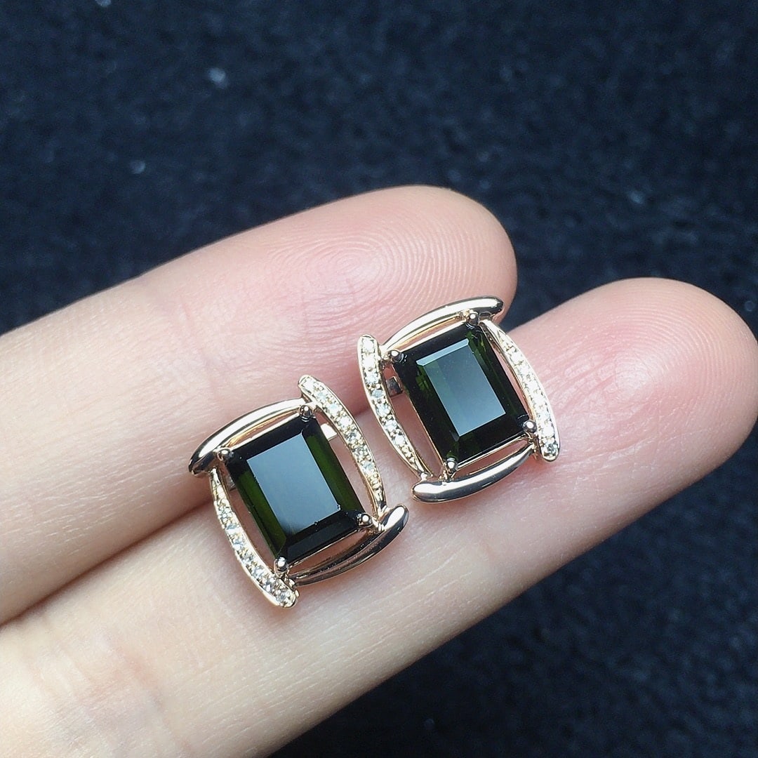 14k Gold 3.55 Ct Natural Tourmaline & Diamond Earrings - 2