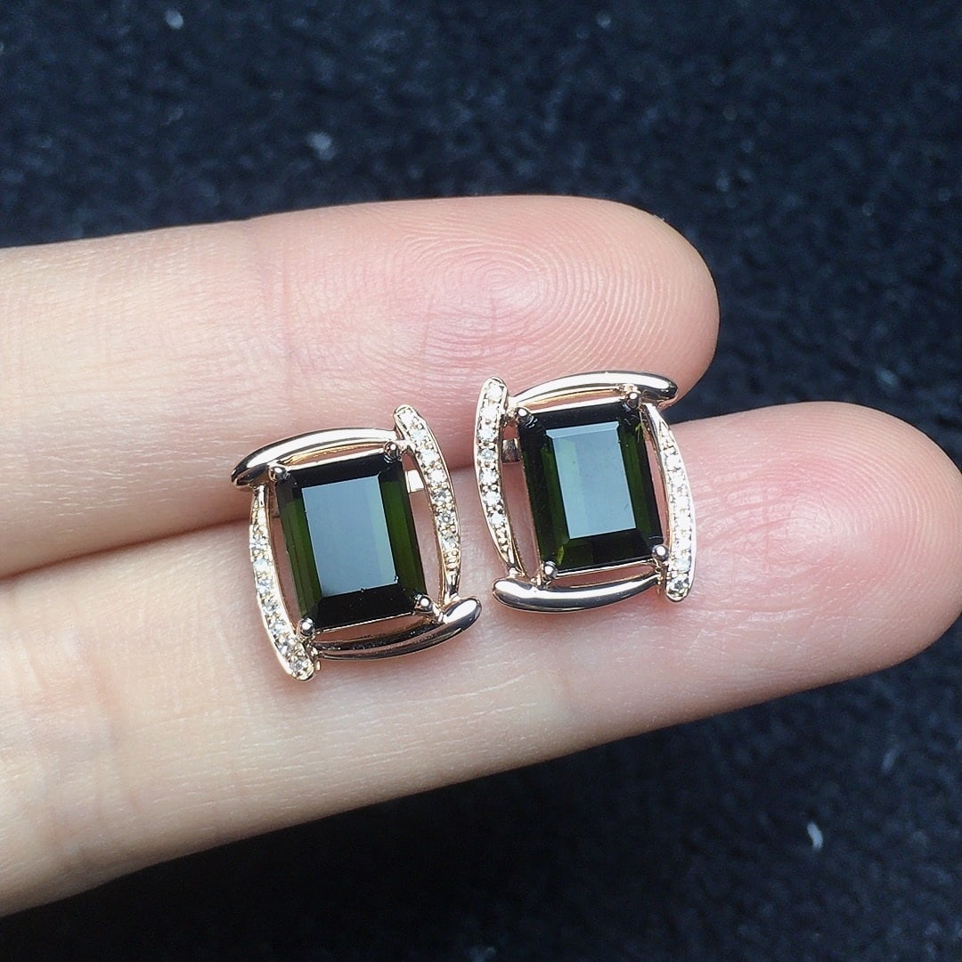 14k Gold 3.55 Ct Natural Tourmaline & Diamond Earrings - 3