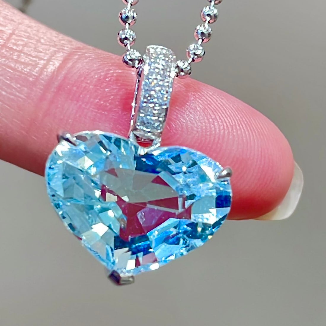14k Gold 6.35 Ct Natural Aquamarine & Diamond Pendant( Without Chain ) - 2