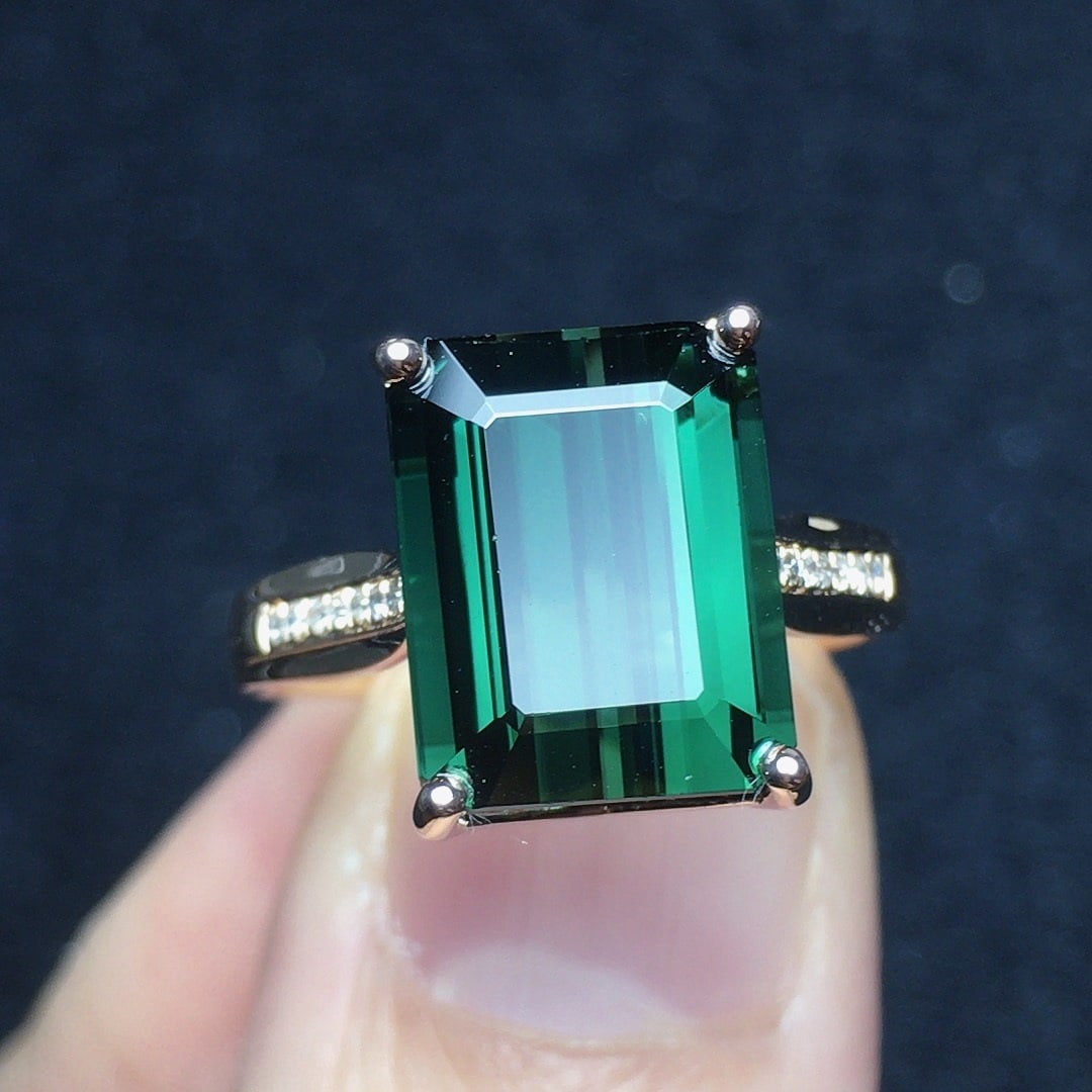 14k Gold 5.58 Ct Natural Tourmaline & Diamond Ring - 2